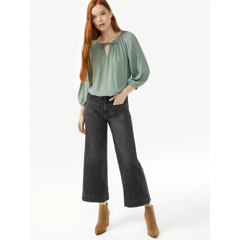 Free Assembly Women's Tie Neck Swing Top with Long Sleeves | Walmart (US)