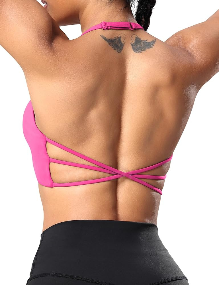 YEOREO Women's Sports Bra Halter Workout Sports Bra Strappy Criss Cross Back Bra Removable Padded... | Amazon (US)