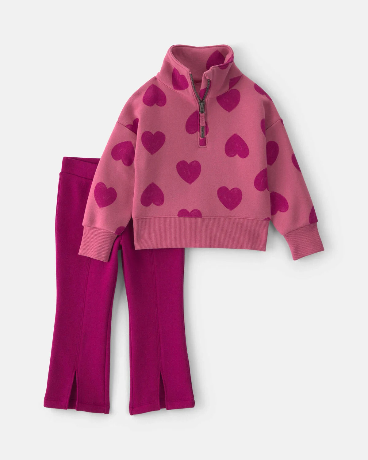 Toddler Girl 2-Piece Heart Fleece Quarter Zip & Pant Set - Pink | Carter's | Carter's Inc