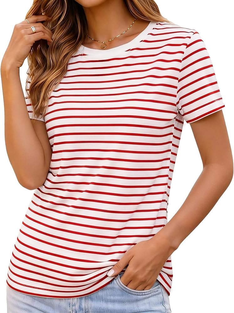 BJY Cotton Basic T Shirts for Women,Crew Neck Short Sleeve Summer Shirts(2XS-3XL) | Amazon (US)