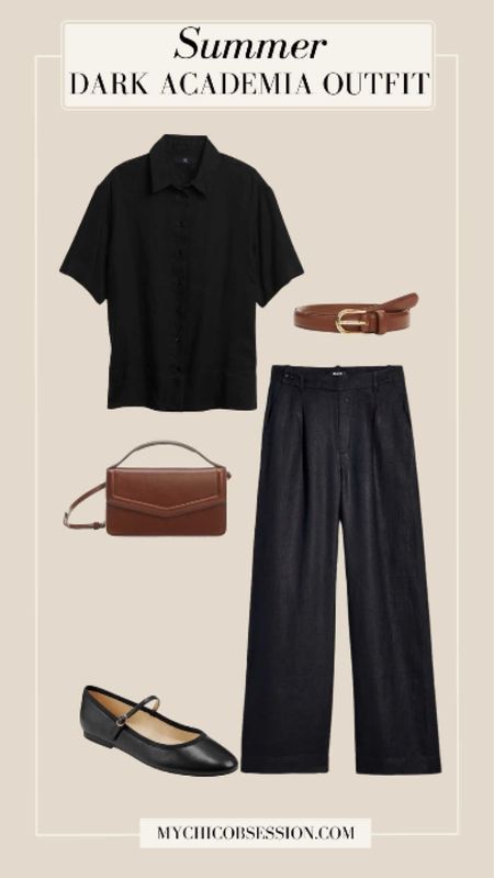 Start a monochromatic dark academia look with this boxy linen shirt, perfect for pairing with a variety of bottoms throughout the summer season. On the bottom, these wide-leg pants match the essence of the shirt. Accessorize with a brown leather bag and belt, and keep your shoes simple with classic black Mary Jane flats.

#LTKSeasonal #LTKstyletip