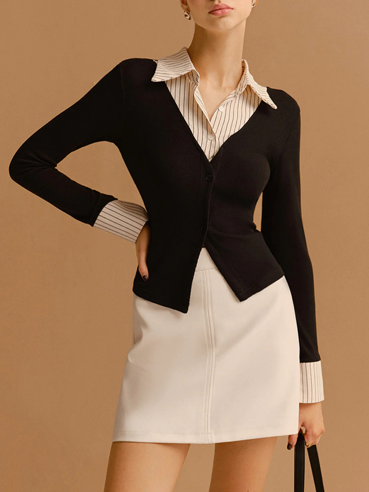 2 in 1 Button Split Lapel Blouse | Commense