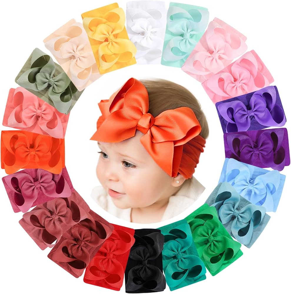 doboi Baby Girl Hair Bows and Nylon Headbands Set - 20PCS Infant Toddler Accessories With Big Bow... | Amazon (US)