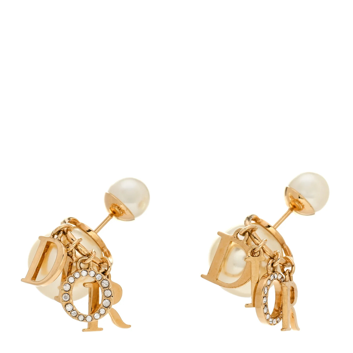 Pearl Crystal Tribal Logo Charms Earrings Gold | FASHIONPHILE (US)