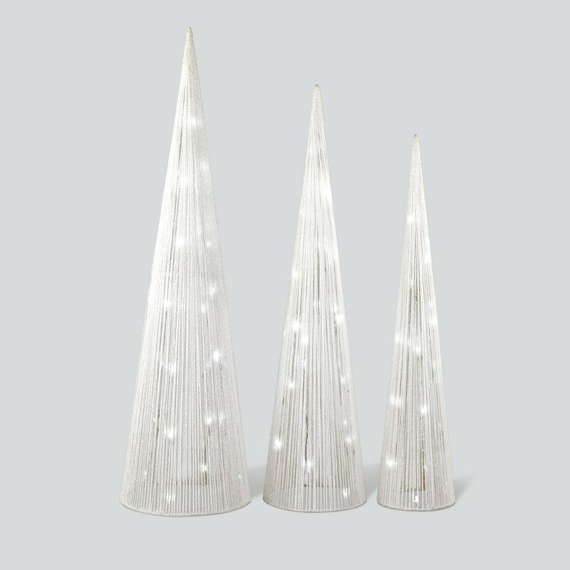 Philips 3pk Glitter String Cone Trees Christmas LED Novelty Sculpture Pure White | Target