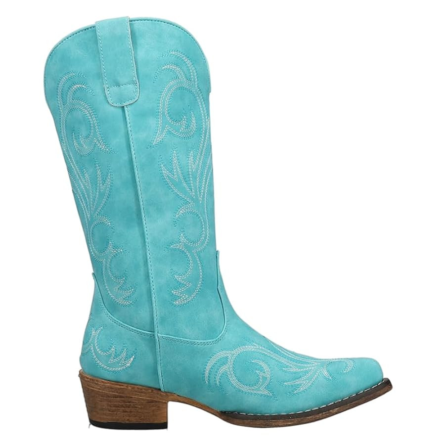 ROPER Womens Riley Embroidered Snip Toe Casual Boots Mid Calf Low Heel 1-2" - Blue | Amazon (US)