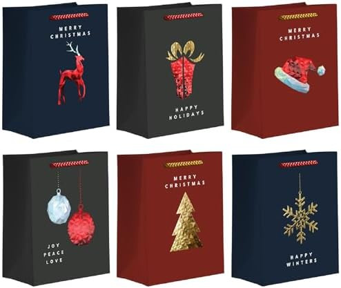 easykart labels 12 Pack 6" Small Christmas Gift Bags, Foiled & Laminated Holiday Gift Bags,(6 Des... | Amazon (US)