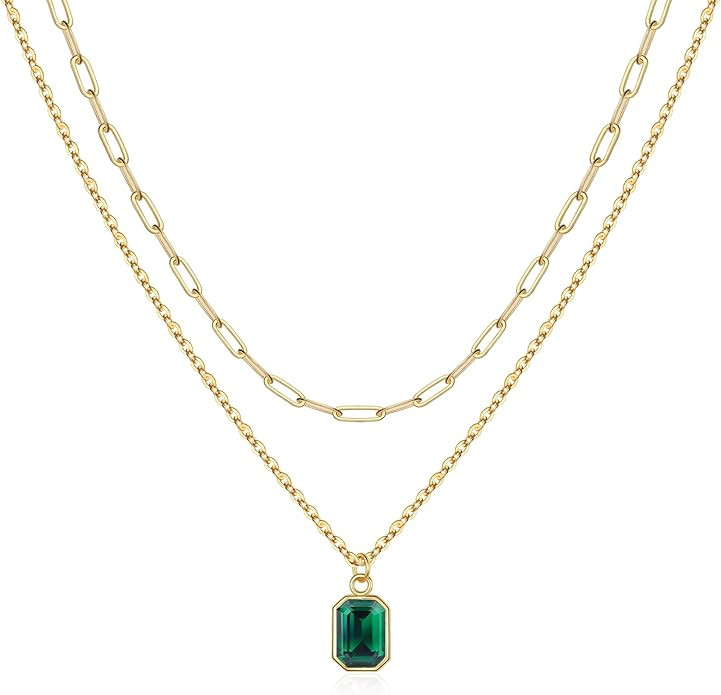 Stocking Stuffers for Women - Layered Birthstone Necklace for Women Girls, 14K Gold-Plated Paperc... | Amazon (US)