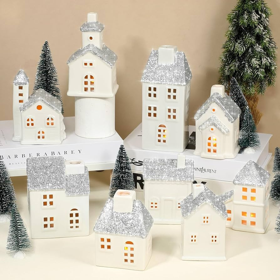 Leitee 22 Pcs Ceramic Christmas Village Set Include 9 Christmas Village Houses 13 Christmas Trees... | Amazon (US)