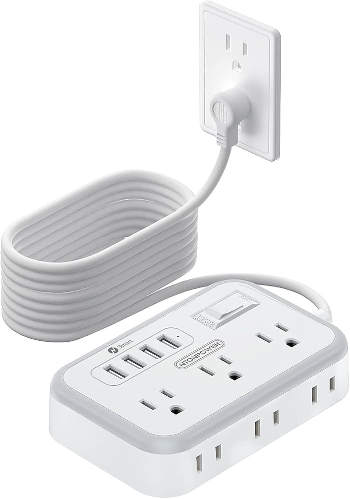 Extension Cord 10 ft, Flat Plug Power Strip with 6 Widely Outlets 4 USB Ports, 2 Side Outlet Exte... | Amazon (US)