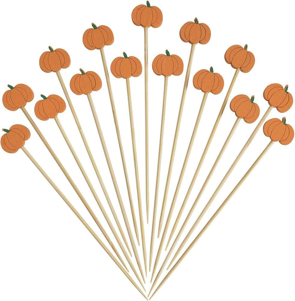 Minisland Orange Pumpkin Cocktail Picks, 5 Inch Long Bamboo Fancy Toothpicks for Appetizers, Deco... | Amazon (US)