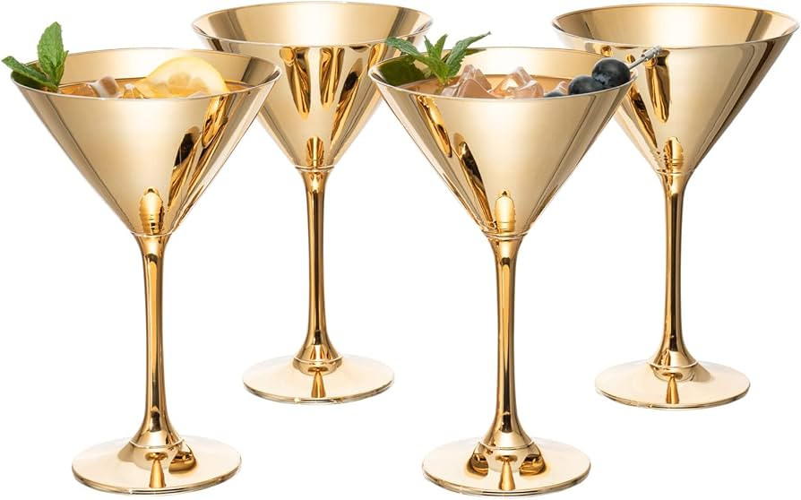 MyGift 8-Ounce Modern Metallic Gold Tone Martini Glasses, Elegant Golden Drinking Glass for a Coc... | Amazon (US)