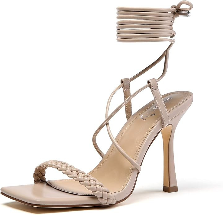 vivianly Women's Lace Up Strappy High Heels Sandal Square Toe Braided Stiletto Heel Sandals | Amazon (US)
