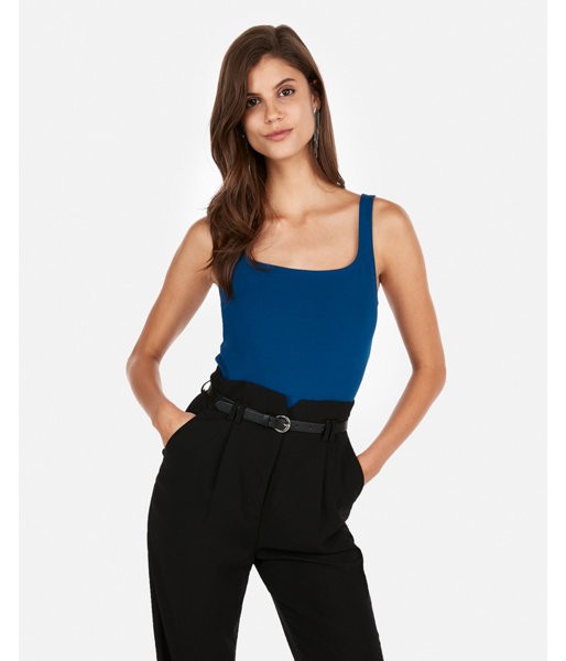 Express Womens Square Neck Thong Bodysuit Blue Women's Xs Blue XS | Express