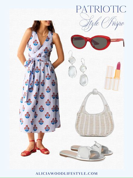 I love this darling outfit for 4th of July or an Olympics watch party 
❤️🇺🇸💙

Red Khaite x Oliver Peoples sunglasses
Linen wrap midi dress 
White wicker bag
Rick candy drop earrings
Silver metallic slides 
Rose satin hydrating lipstick 

#LTKOver40 #LTKStyleTip #LTKSeasonal