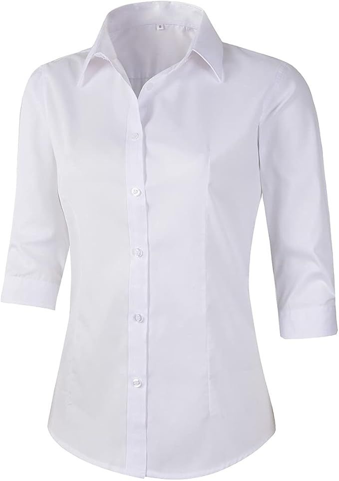 Beninos Women's 3/4 Sleeve Formal Work Wear White Button Down Shirt | Amazon (US)