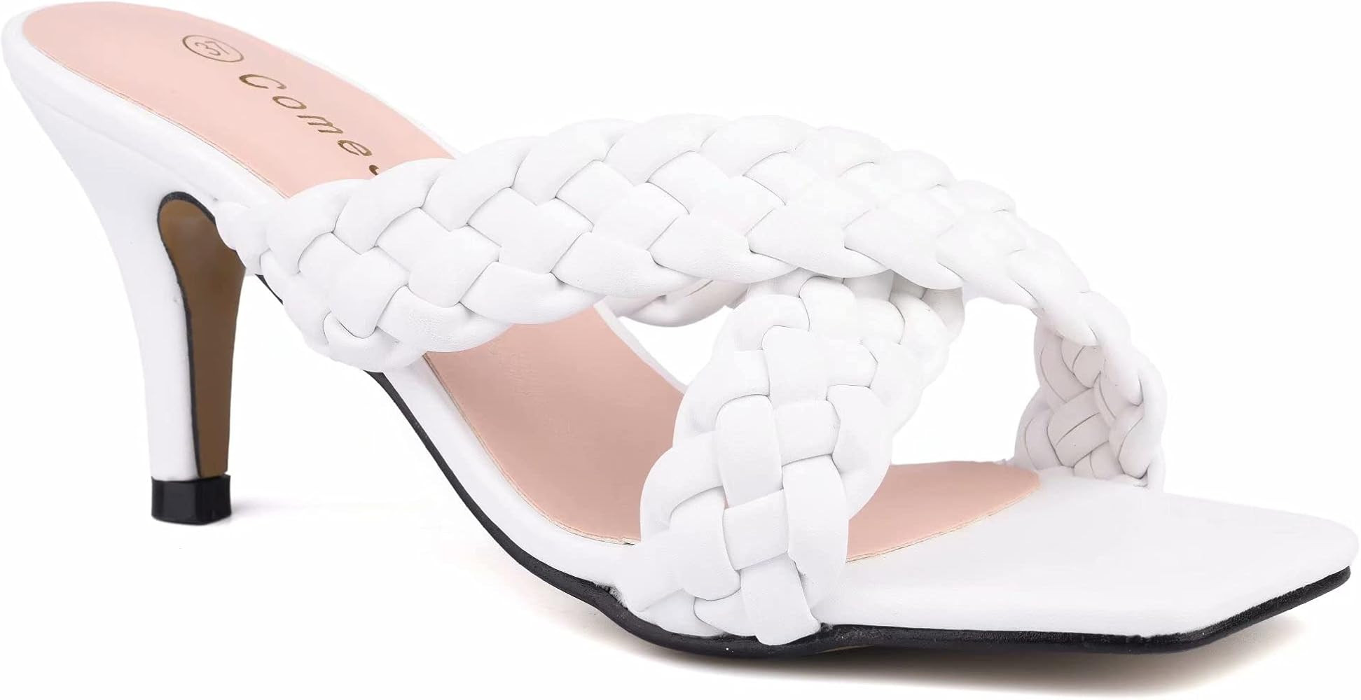 ComeShun Women Low Kitten Heel Mules Criss Cross Braid Strap Sandals Slip On Dress Pumps | Amazon (US)