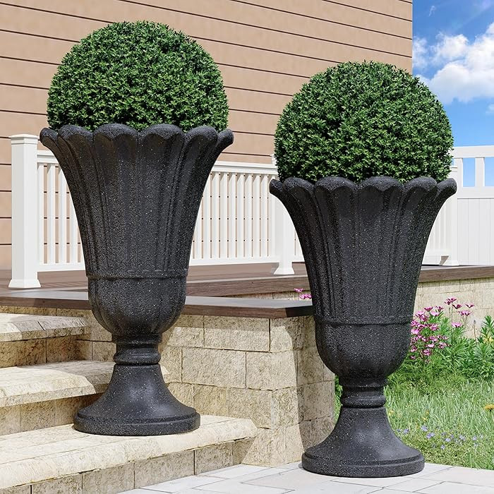 23" Tall Planters for Outdoor Plants Set of 2, Planter with Drainage Holes and Petal Design, Larg... | Amazon (US)