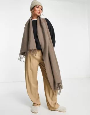 ASOS DESIGN supersoft scarf with tassels in putty | ASOS (Global)