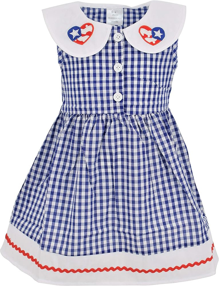 Unique Baby Girls 4th of July Gingham Flag Red White Blue Dress | Amazon (US)