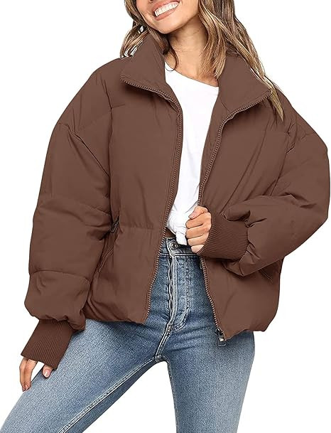 MEROKEETY Women's Winter Long Sleeve Zip Puffer Jacket Baggy Short Down Coats | Amazon (US)