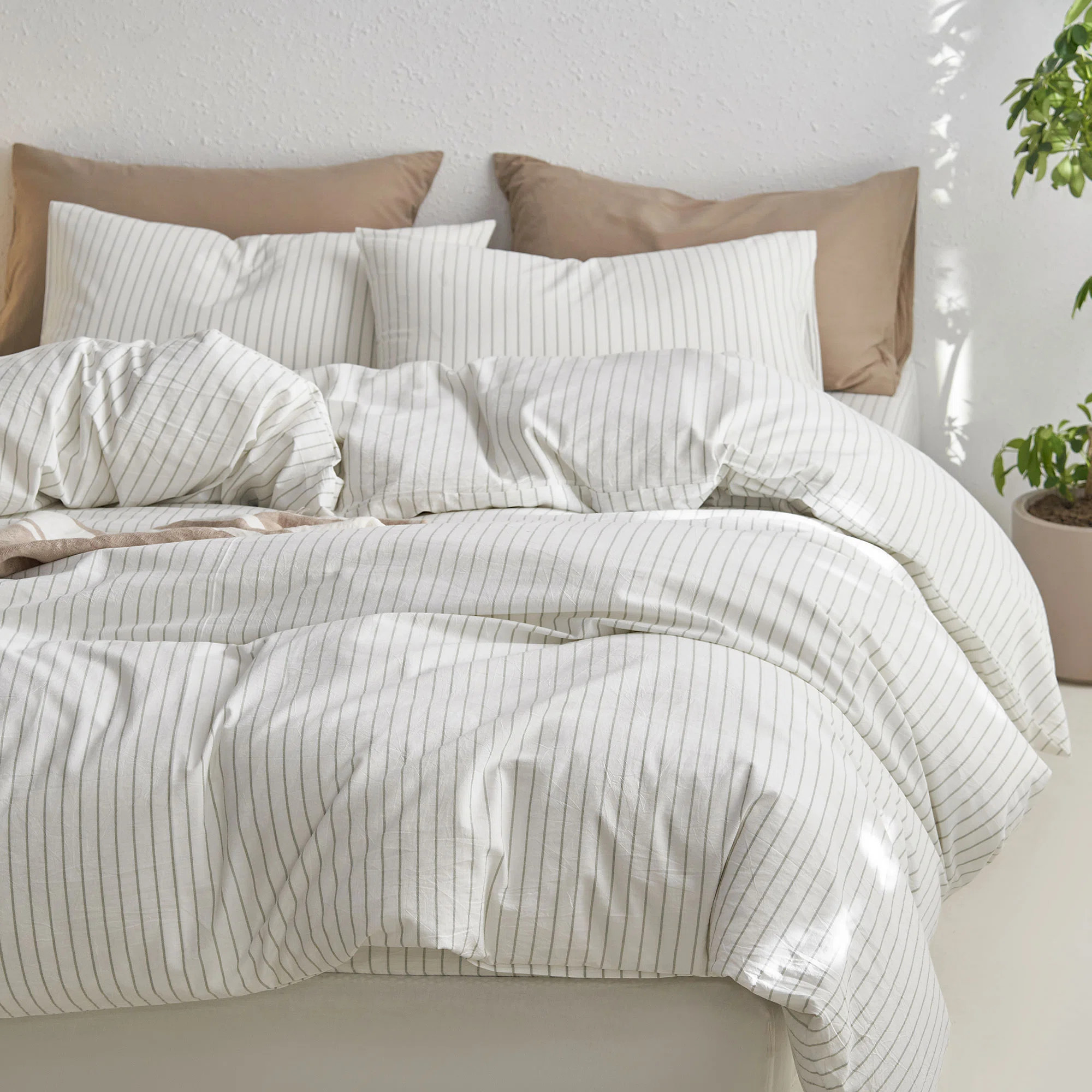 MooMee Striped Duvet Cover Set 100% Washed Cotton Linen Like Textured | Wayfair North America