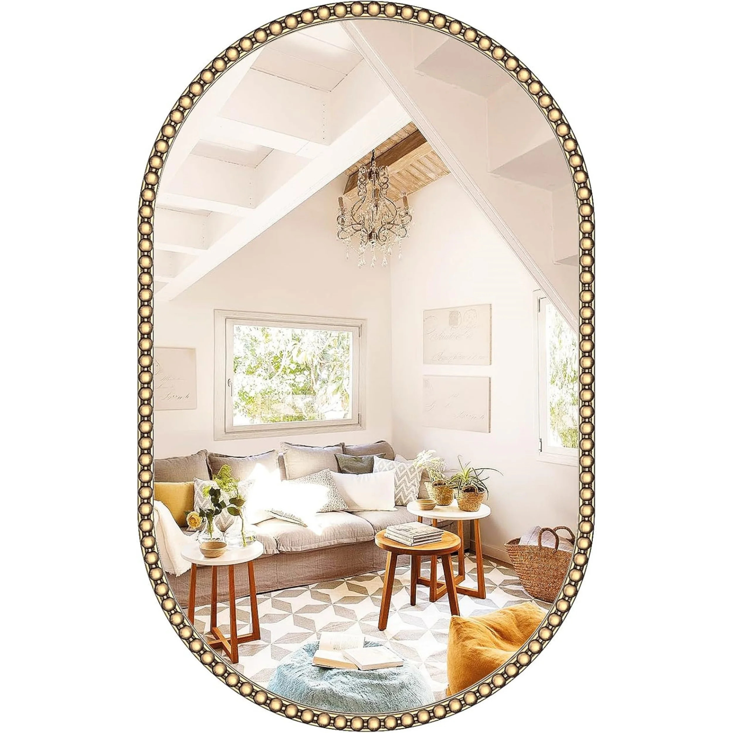 Gold Oval Mirror, Beaded Antique Brass Mirror for Wall Decorated | Wayfair North America