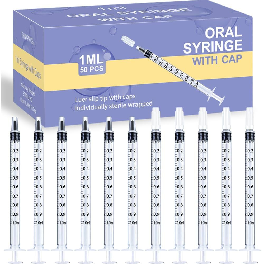 50 Pcs 1ml Syringes with Caps Oral Dispenser Individually Sterile Warpped for Medicine Dropper, C... | Amazon (US)
