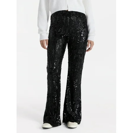 No Boundaries Sequin Flare Pants, Women's and Women's Plus | Walmart (US)
