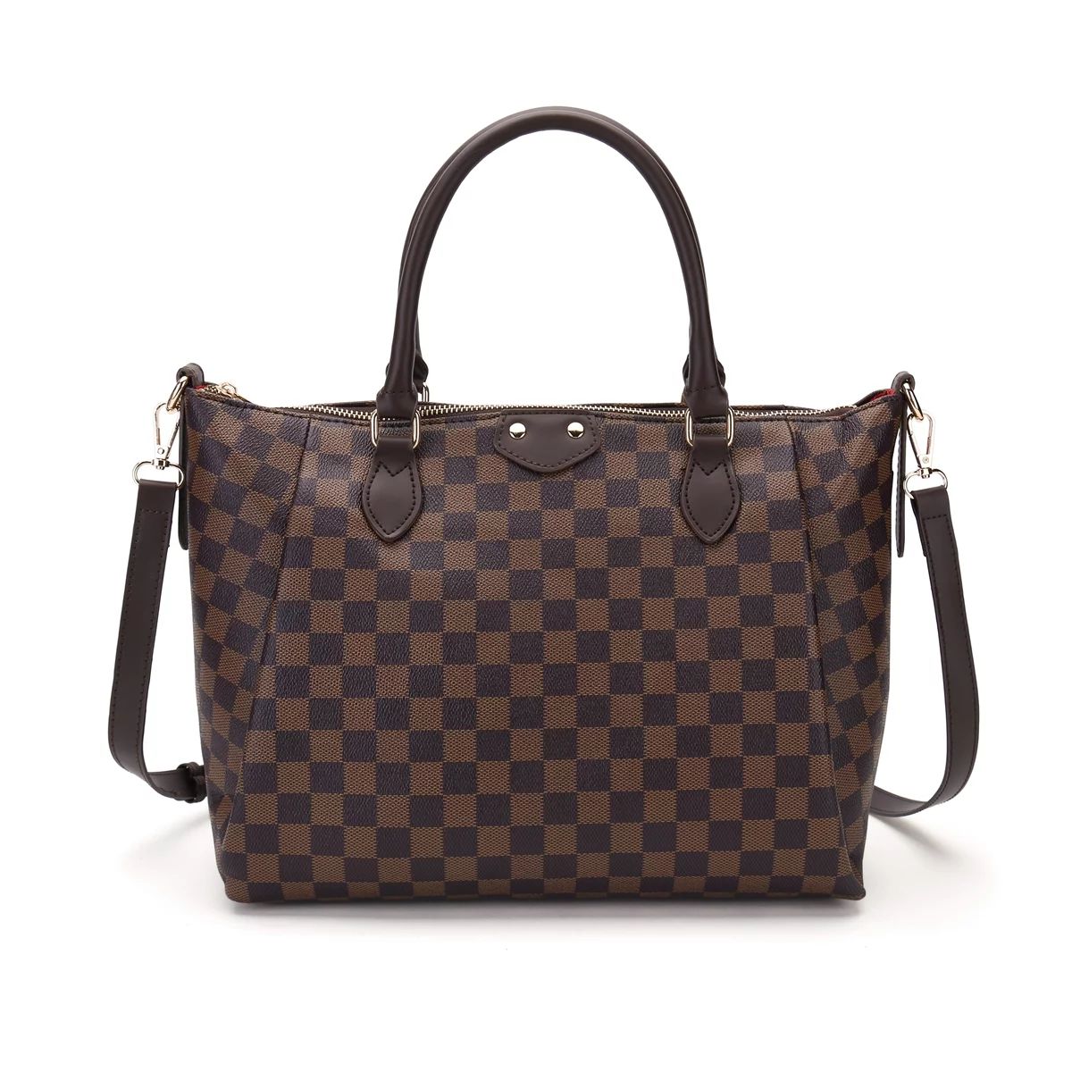 TWENTY FOUR Checkered Tote Shoulder Bag Large Handbags for Women - PU Vegan Leather (Brown) | Walmart (US)