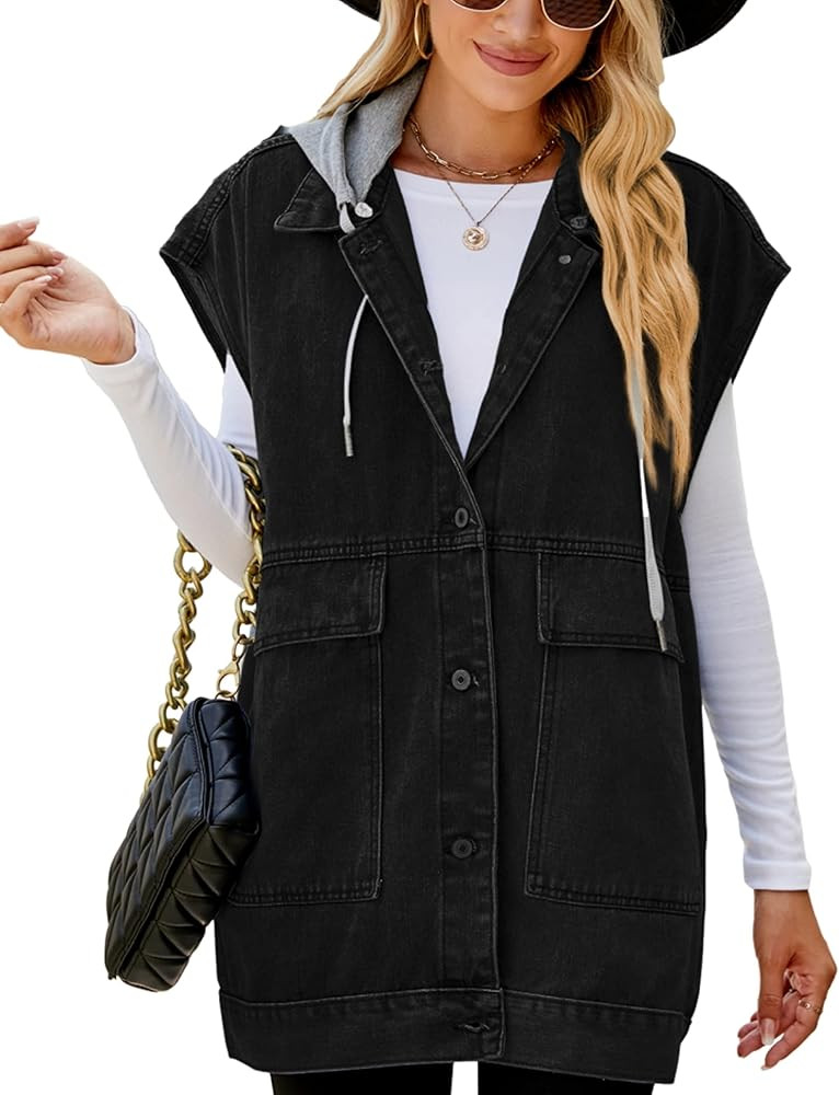 Zontroldy Denim Jean Vest for Women Oversized Sleeveless Button Down Denim Jean Vest Waistcoat Sh... | Amazon (US)