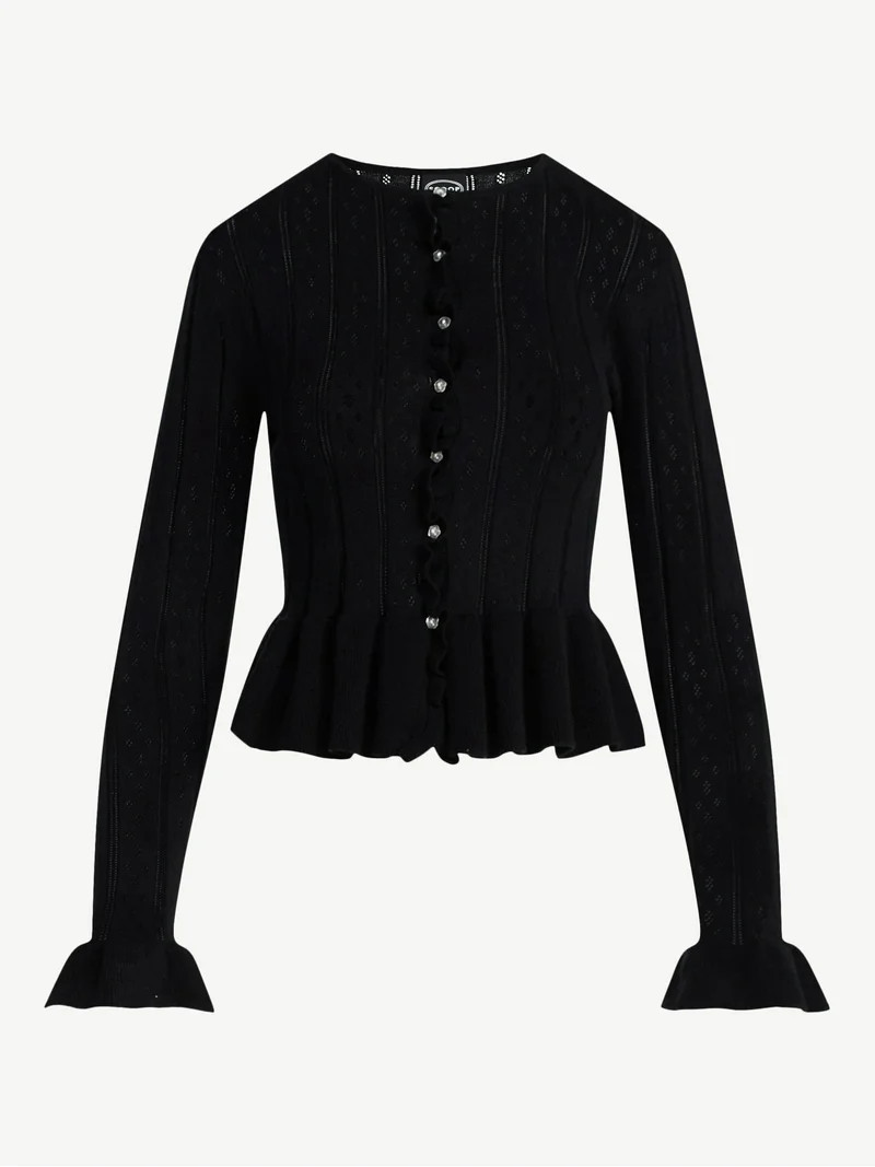 Scoop Women's and Women's Plus Peplum Ruffle Cardigan Sweater, Lightweight, Sizes XS-4X | Walmart (US)