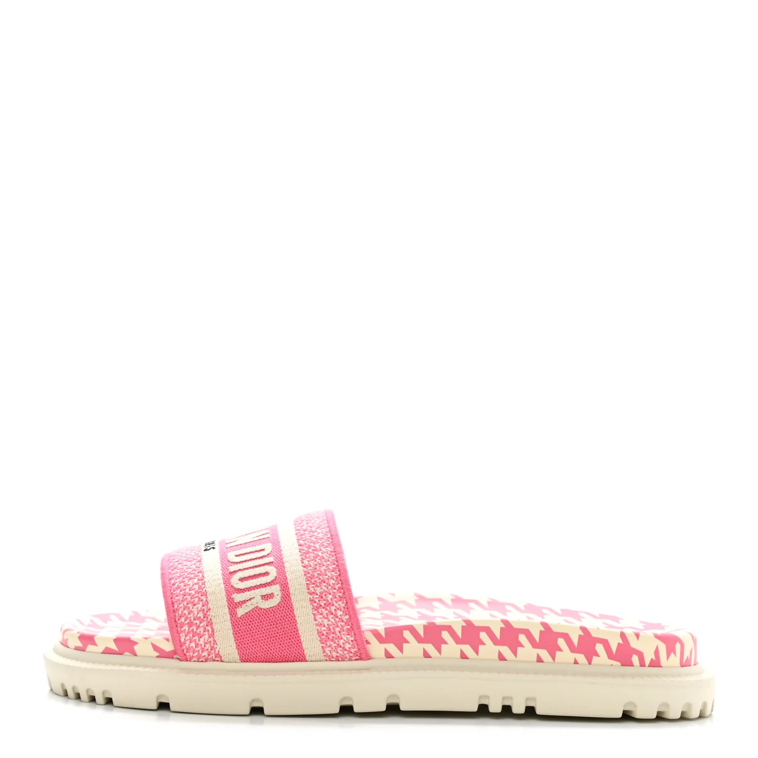 CHRISTIAN DIOR Canvas Houndstooth Embroidered Dway Slide Sandals 40.5 Peony | FASHIONPHILE (US)