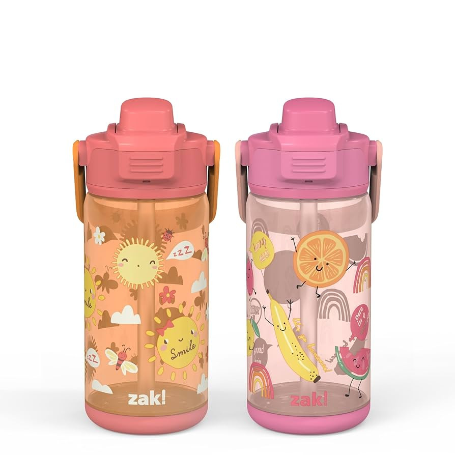 Zak Designs Fruit Kid Water Bottle 2-Pack Set for Travel or At Home, 16oz Plastic is Durable and ... | Amazon (US)