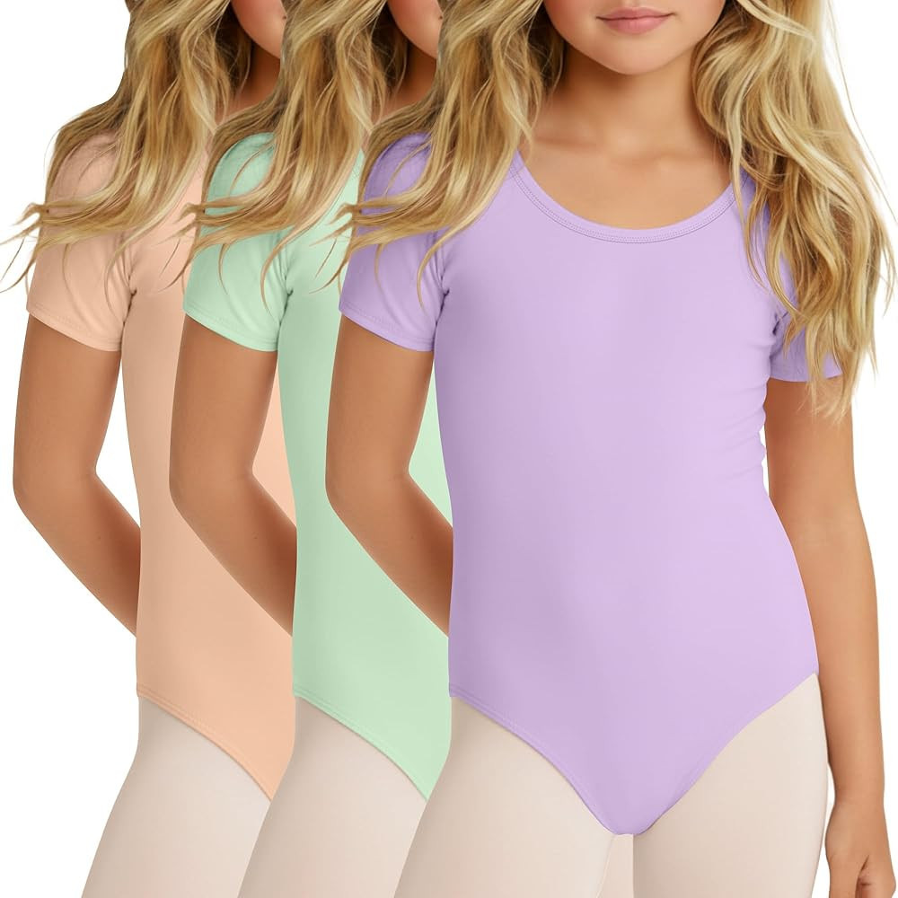 3 Pack Girls Leotards Toddler Cotton Short Sleeve Dance Ballet Tight Gymnastics Teen Round Neck S... | Amazon (US)