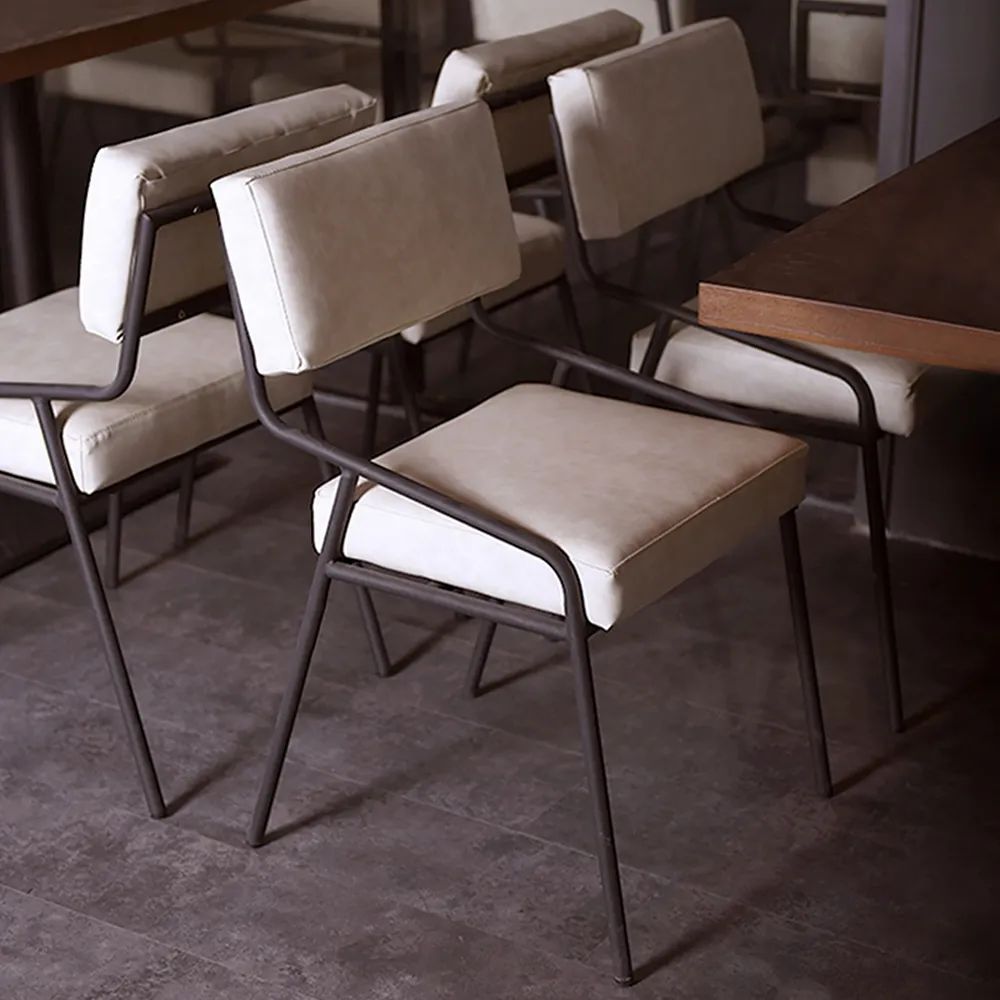 Industrial Upholstered Dining Chair White PU Leather Dining Chair Set of 2 | Homary.com