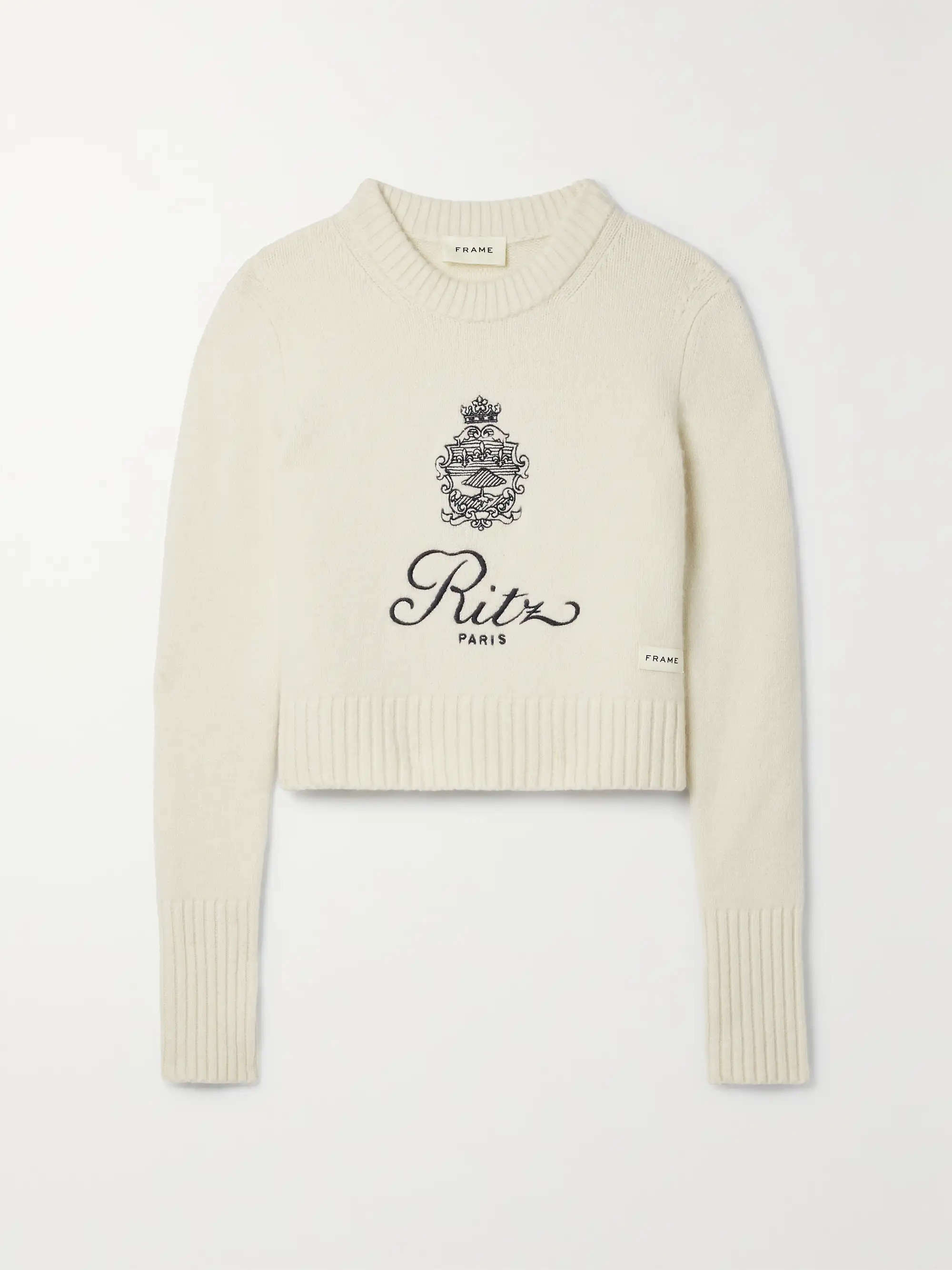 + Ritz Paris cropped embroidered cashmere sweater | NET-A-PORTER (US)