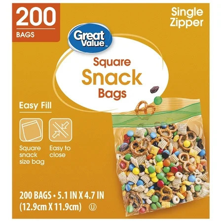 Fresh Seal Zipper Square Snack Bags, 200 Count | Walmart (US)