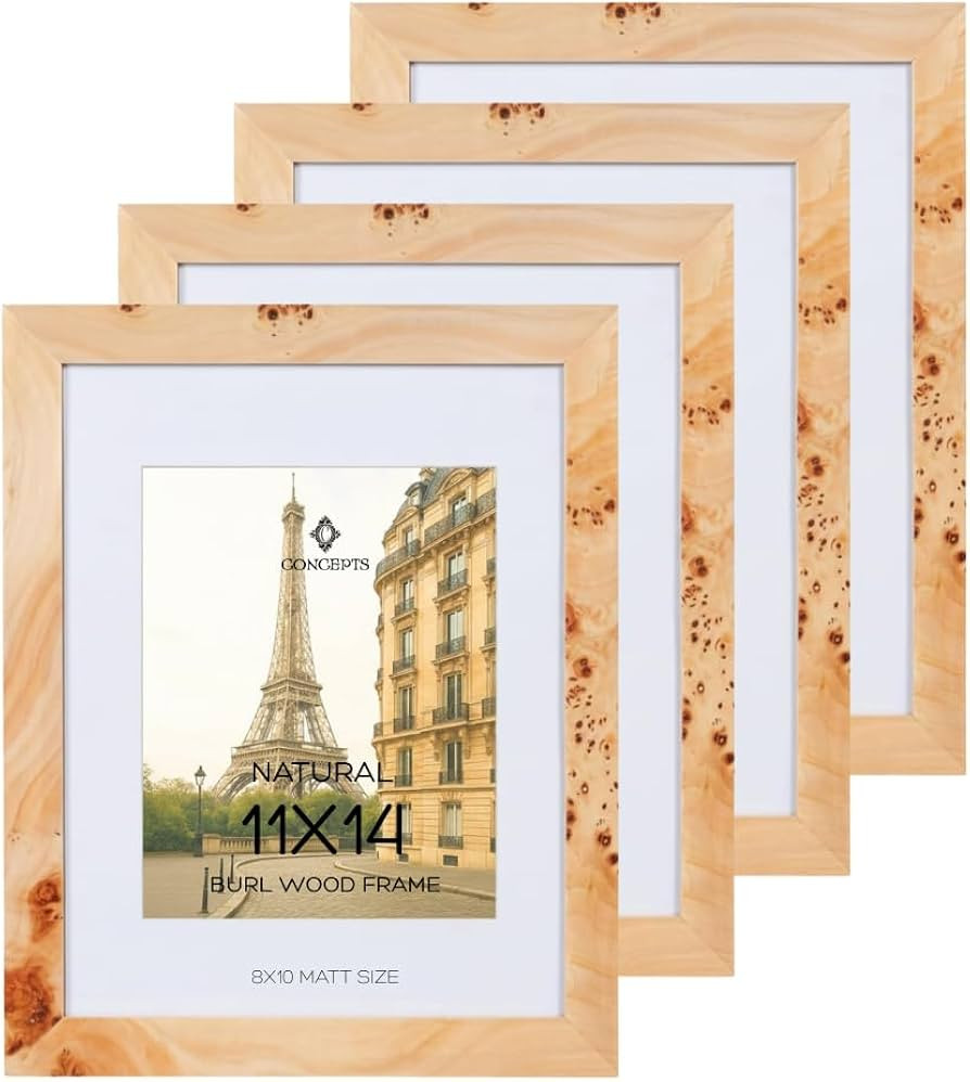 Concepts - 11X14 Burl Wood Picture Frames Matted To 8x10 -Natural Wood Finish Picture Frames for ... | Amazon (US)