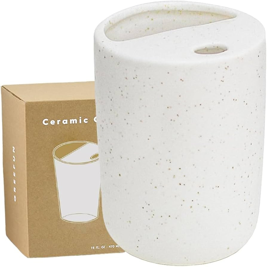 Handmade Ceramic Travel Coffee To Go Tumbler with Half Lid, 17oz Unique Tea Coffee Cup with Sip-top Lid, Speckle White | Amazon (US)