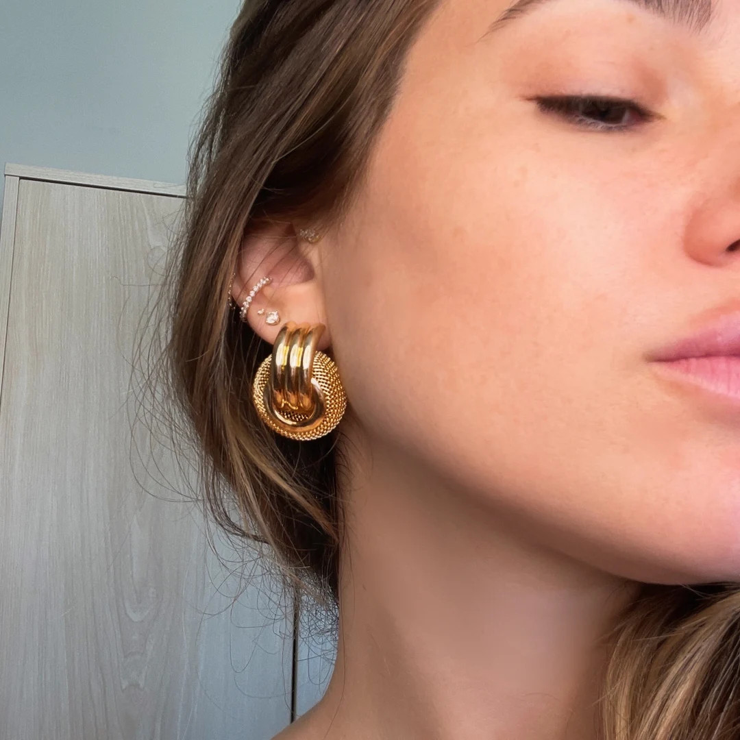 Large Gold Knot Earrings, Chunky Mini Knot Hoops, Big Bold Statement Earrings for Women, Oversize... | Etsy (US)
