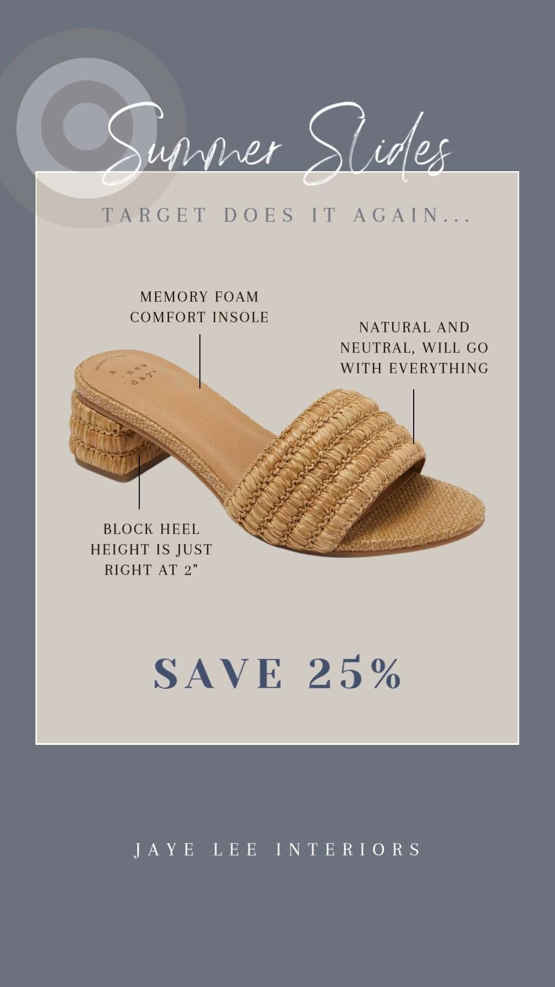 Target's Summer sandals are on sale! Spend $40 and save $10! Love this block heel slide! The raffia material keeps it natural and neutral -these will go with everything! 
Summer Shoes #targetstyle Summer sandals, women's shoes, woven slides #jleeinteriors #LTKShoes 

 #LTKSeasonal #LTKSaleAlert