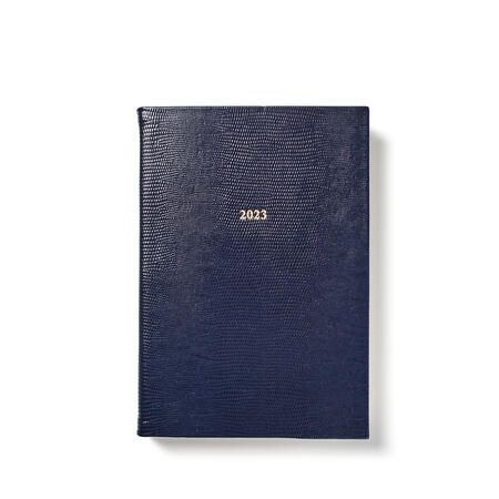 2023 A5 Day to Page Leather Diary in Midnight Blue Lizard | Aspinal of London