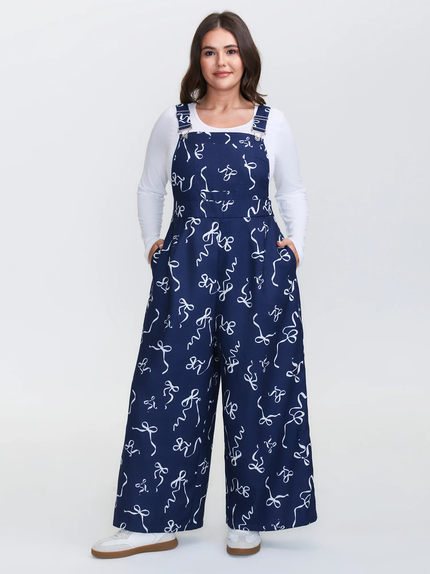 Bow-Tie Print Adjustable Overall Straps Jumpsuit | Bloomchic
