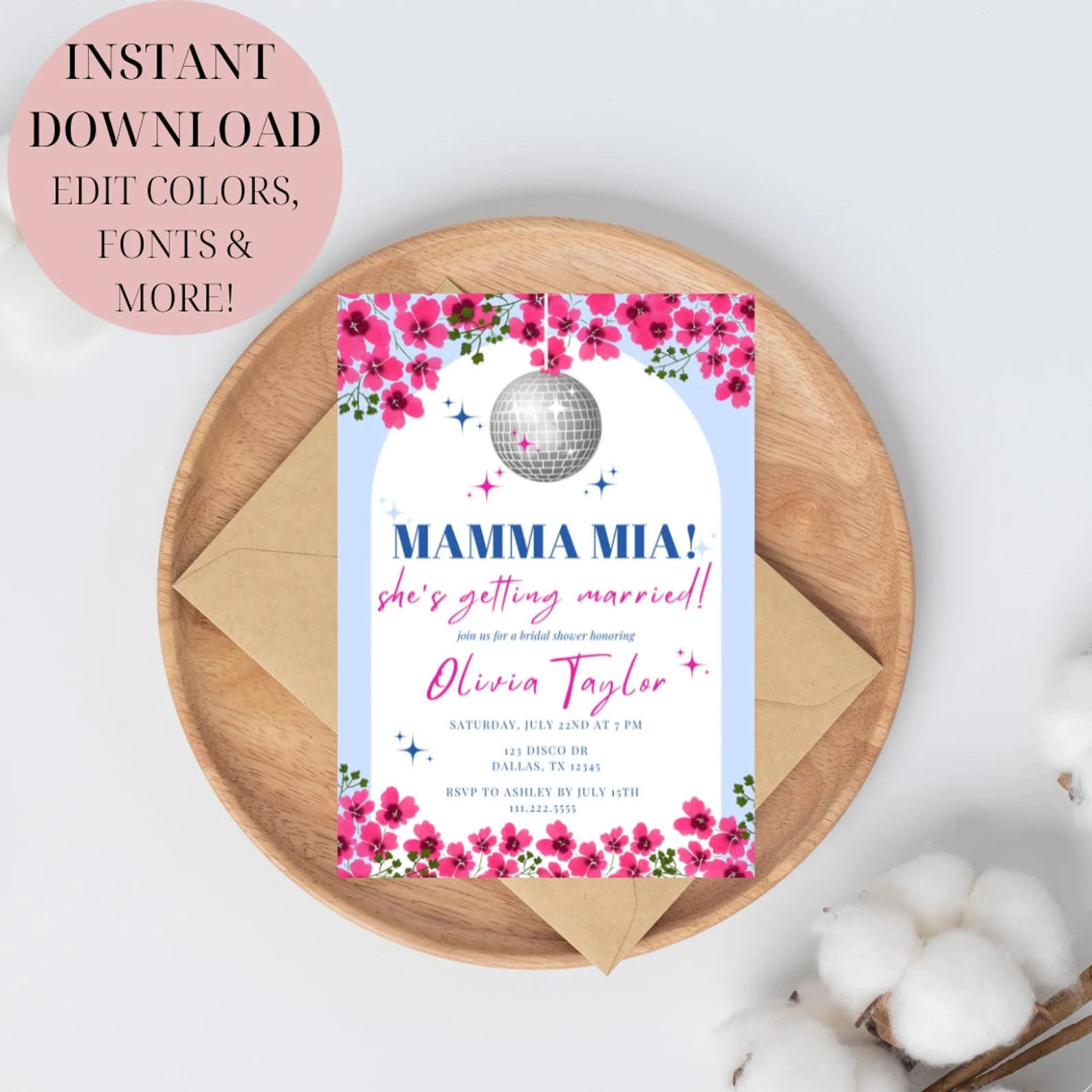 Editable Mamma Mia Bridal Shower Invitation Mamma Mia Disco Greek Bridal Shower Invite Dancing Qu... | Etsy (US)