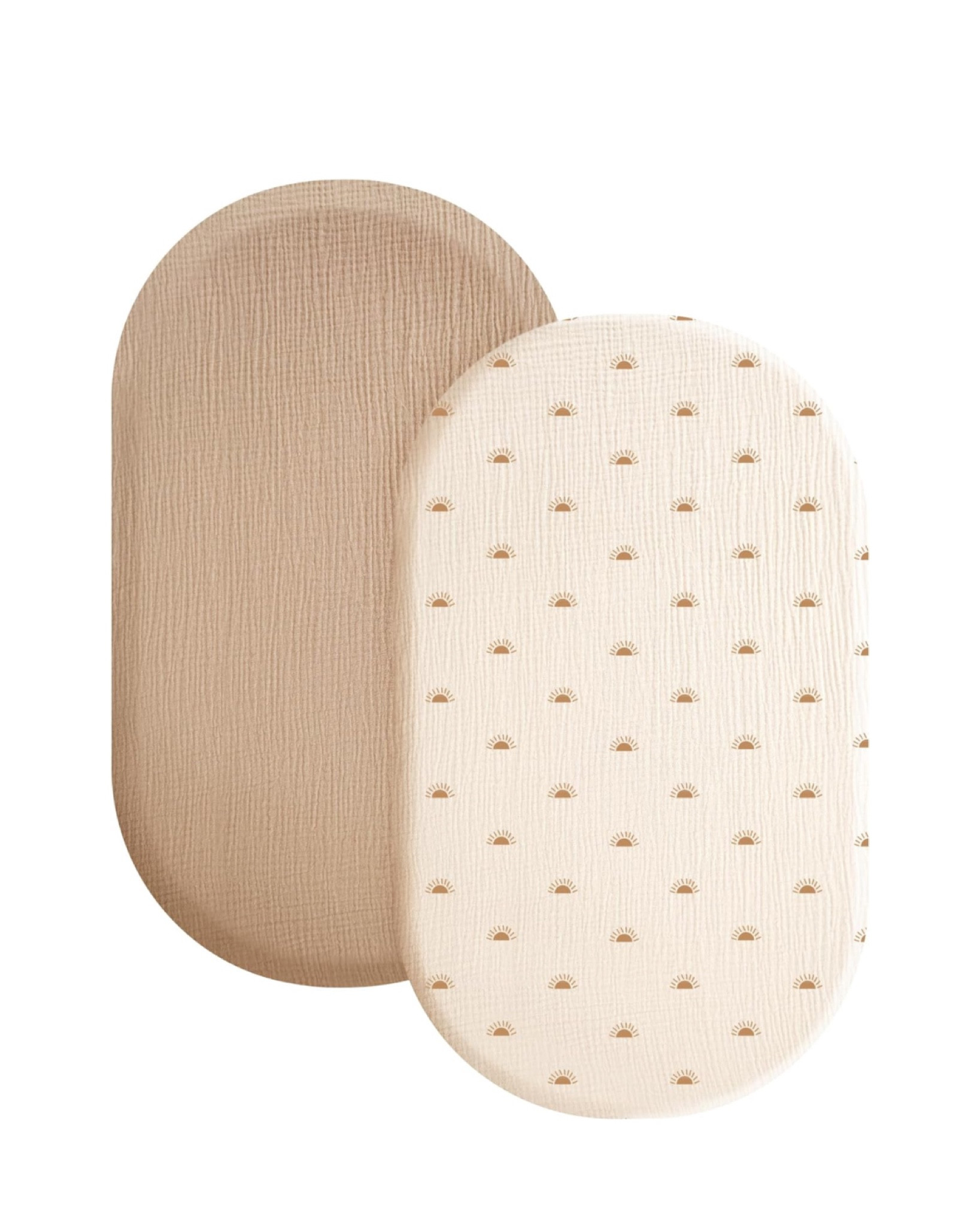 Konssy 2 Pack Muslin Fitted Bassinet Sheets for Baby Girl Boy, Soft Breathable Baby Bassinet Sheets Fit for Baby Bassinets, Cradle, Moses Basket Oval Rectangle Pad/Mattress (Camel, Sun)

#LTKbaby #LTKsalealert #LTKbump