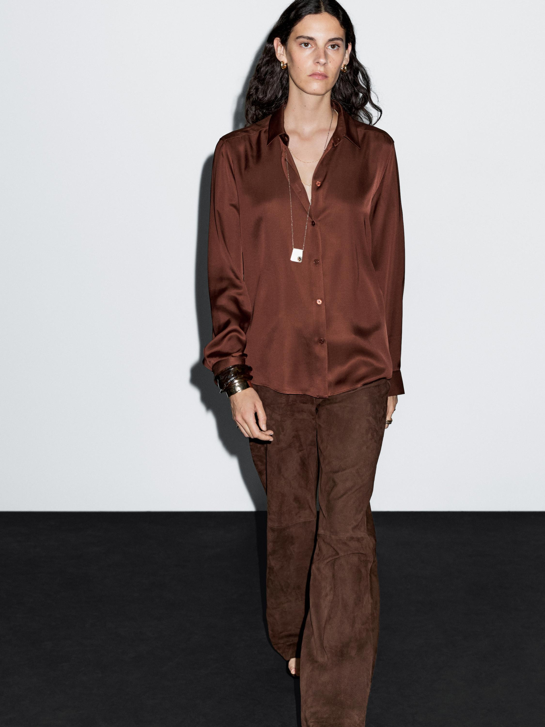 Flowing satin shirt | Massimo Dutti UK