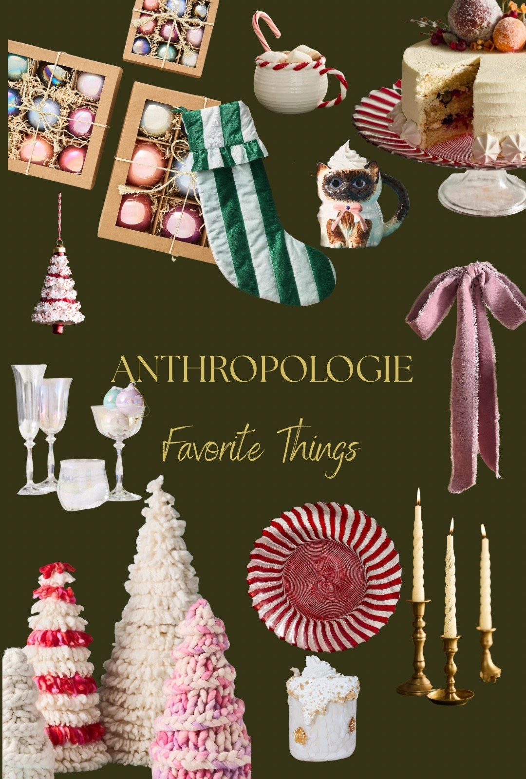 Anthropologie Holiday Decor 

#stocking #ornament #christmasmug #bowtreetopper #tapercandle

#LTKHome #LTKHoliday #LTKSaleAlert