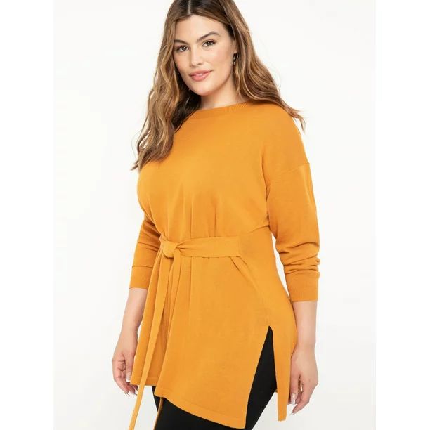 ELOQUII Elements Women's Plus Size Tie Waist Tunic Sweater | Walmart (US)