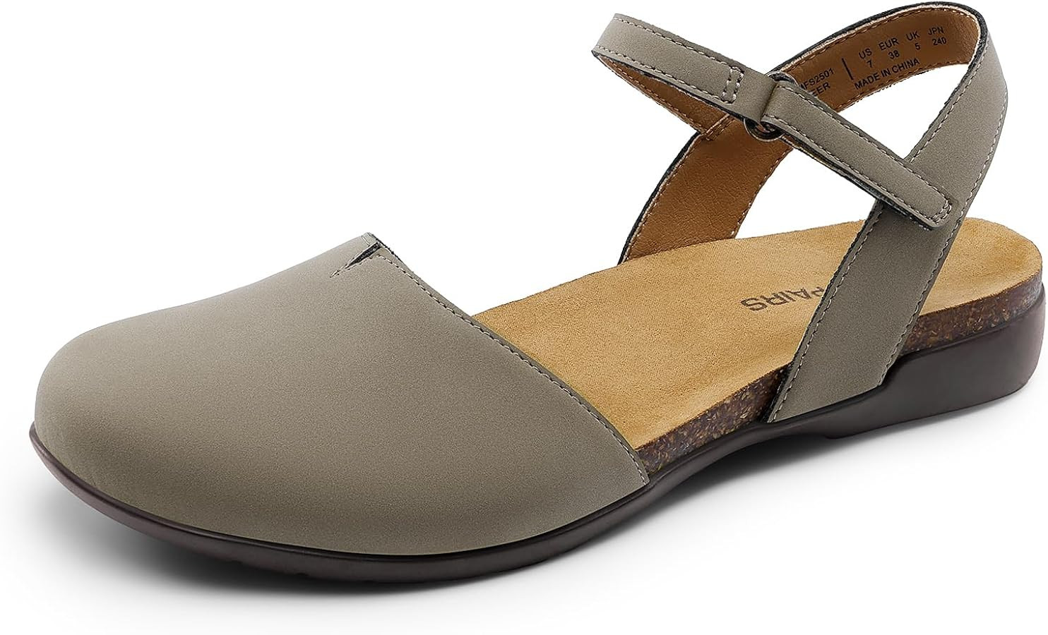 DREAM PAIRS Women's Closed Toe Sandals Arch Support Comfort Cork Footbed Flat Sandals Summer Shoe... | Amazon (US)